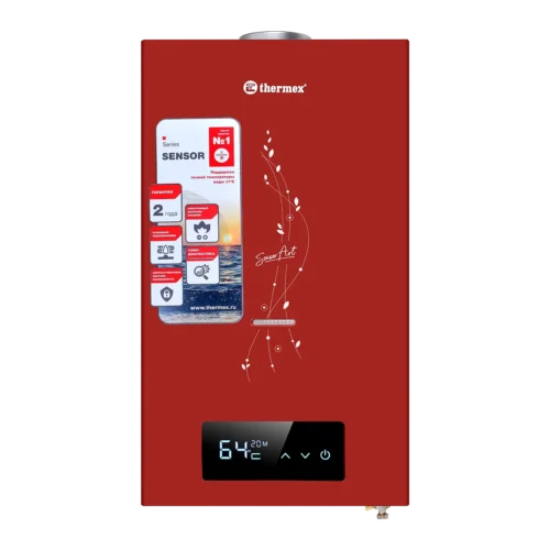 Thermex Водонагреватель газовый SENSOR ART S 20 MD Art Red 10 л/мин с электророзжигом, сенсорное управление