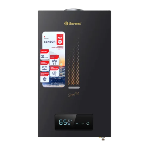 Thermex Водонагреватель газовый SENSOR ART S 20 MD Art Black 10 л/мин с электророзжигом, сенсорное управление